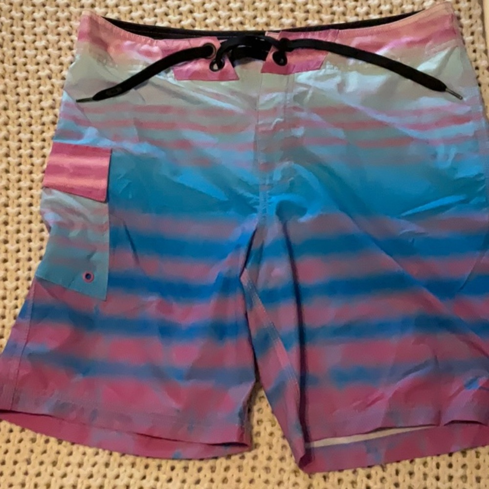 Striped Pink and Blue Board Shorts